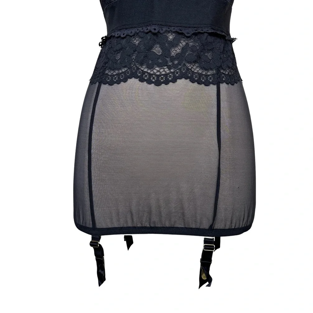 Victorias Secret 34D Black Lace Underwire Sexy Lingerie Teddy Garter Clip Dress - Picture 5 of 12